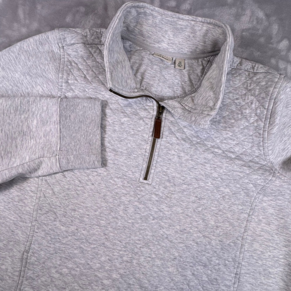 LL Bean Womens 2X Plus Light Gray Quilted Quarter Zip Pullover Sweatshirt 508092